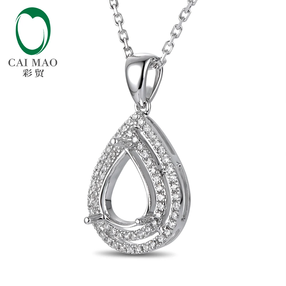 Jewelry 7x9mm Pear Cut 14k White Gold 0.30ct Natural Diamonds Semi Mount Pendant