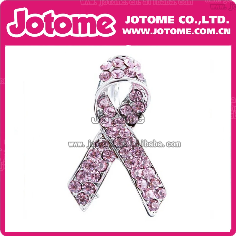 100pcs/lot 45mm Pink Ribbon Breast Cancer Awareness Crystal Rhinestone Brooch Pin