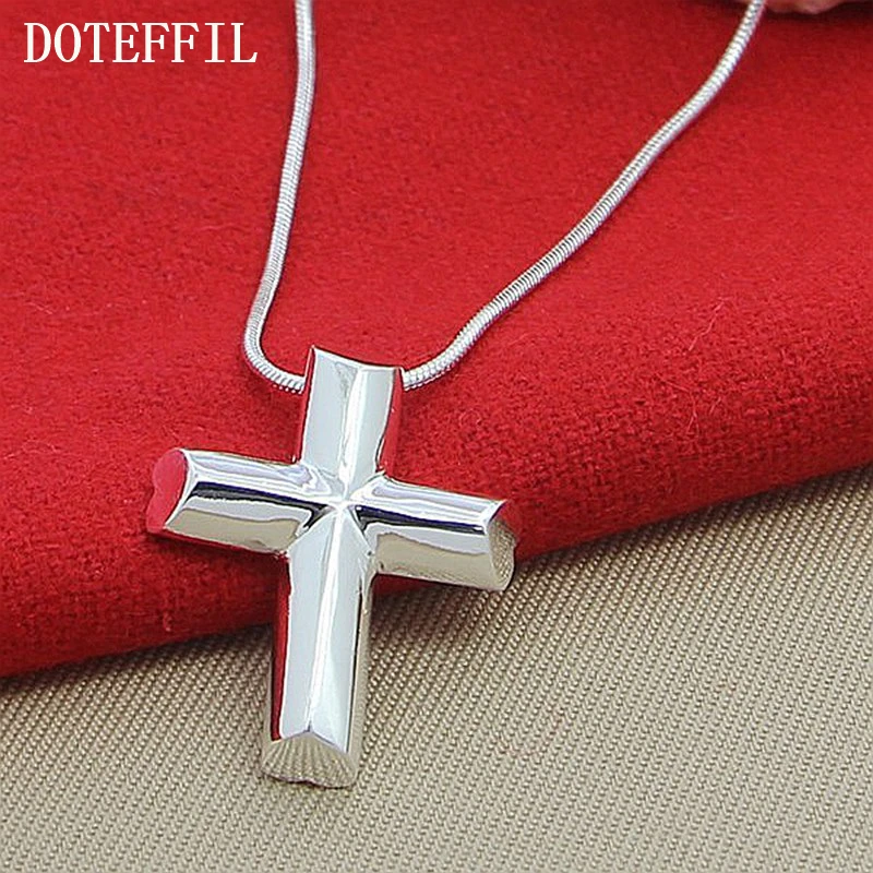 DOTEFFIL Genuine 925 Sterling Silver Cross Necklace Fashion Jewelry Pendant 18 Inches Snake Chain Women Wedding Engagement Gift