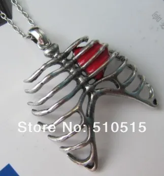 Gothic Rib Cage Necklace Anatomical Skeleton Human Red Heart Anatomy Medical Lung Pendant Gunmetal Charm Punk Jewelry