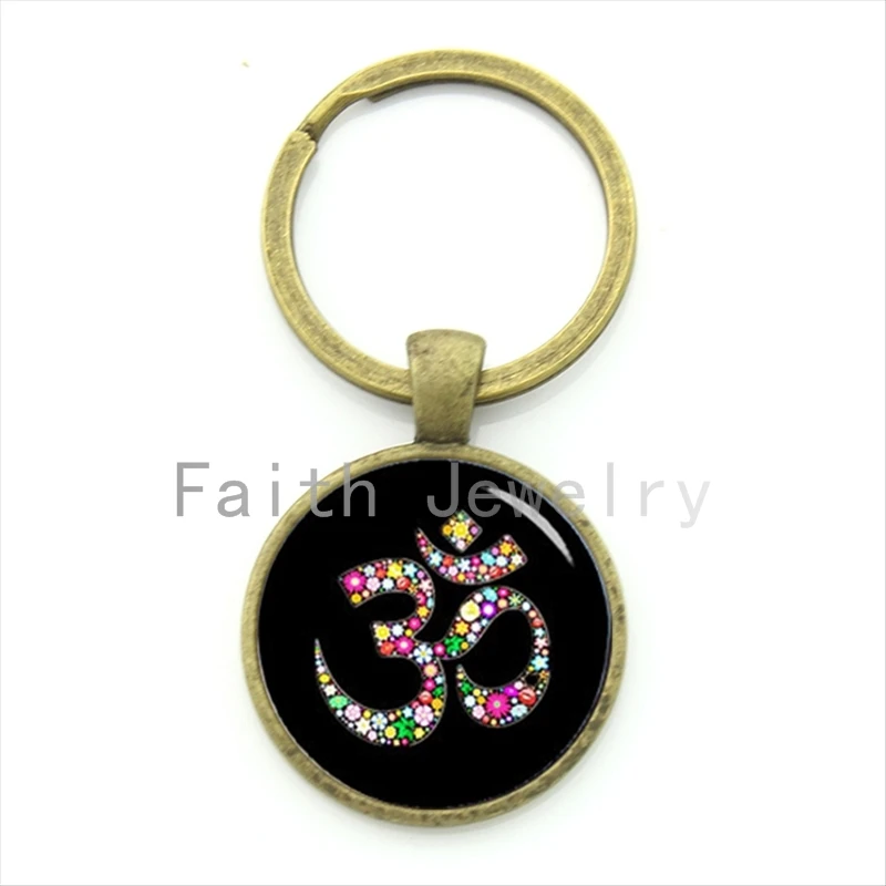 TAFREE Om Ohm Aum Namaste Yoga Symbol key chain charming colorful om logo keychain pretty Indian style women jewelry gift KC481