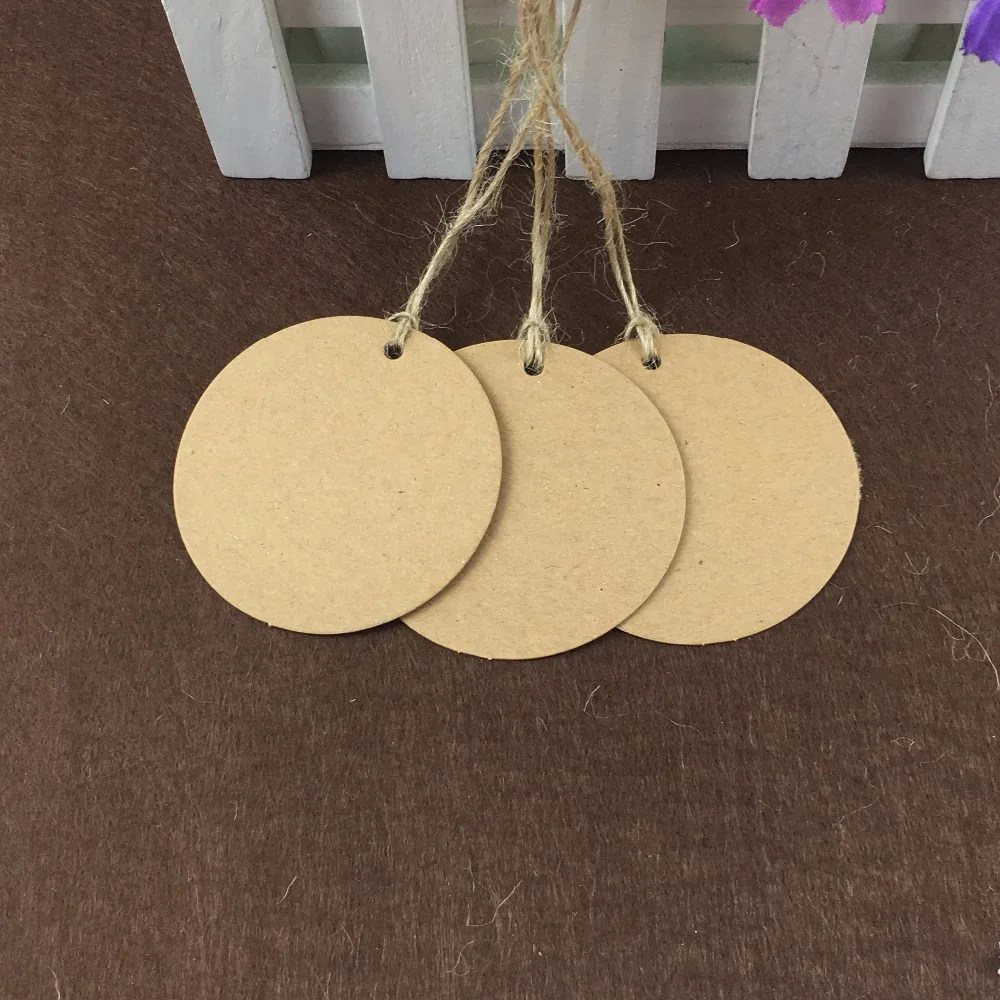 Round 6cm Kraft Paper 200PCS Tags+200 Hemp Strings Label Tag Blank Cardstock Price Tags Jewelry Cardboard Accept custom logo