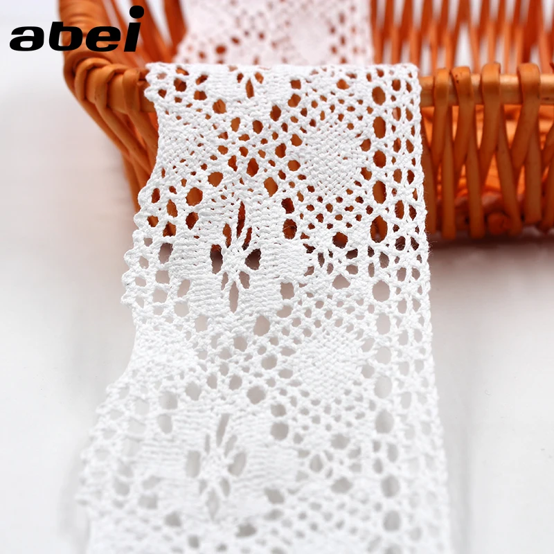 2yards/lot 7.5cm wide Cotton Embroidered Lace Trims White Cotton Lace Ribbon Tablecloth Sofa Sweater Wrapping Edge Home Decors