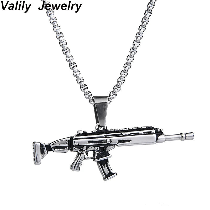 Valily Men Jewelry AK47 Gun Male Necklace Pendant With Gold Color Stainless Steel Chain Military Necklace Jewelry Joias Hippie