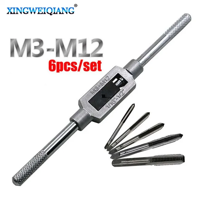 Zestaw gwintowników metrycznych 3F M3 M4 M5 M6 M8 z regulowanym kluczem do gwintowników 1/16-1/4"