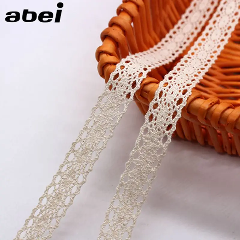 10yards/lot 1.5cm Cotton Lace Fabric Wedding Party Craft Gift Packing Decoration Beige Ribbon Dress Home Sewing Cotton Material