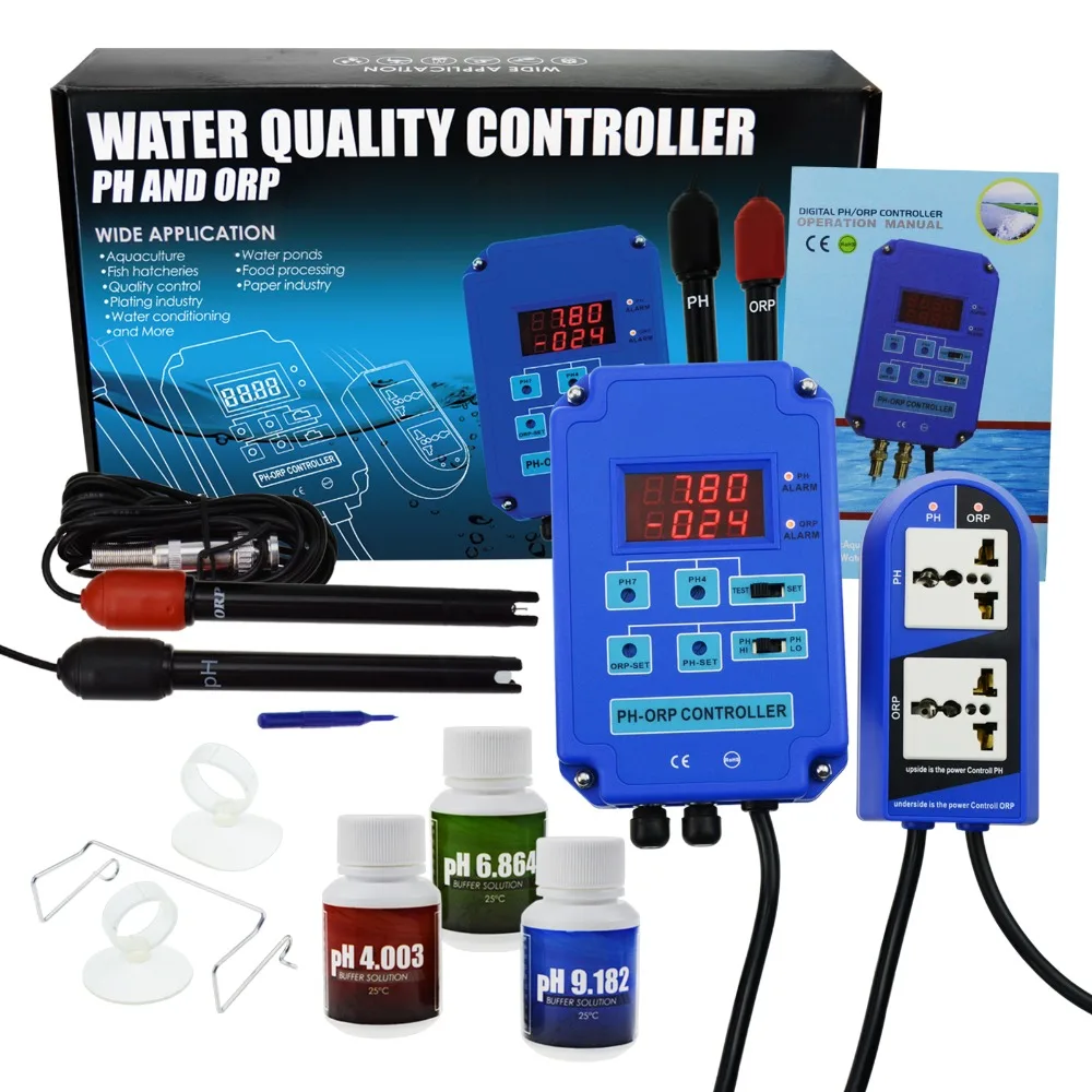 2 in 1 Digital pH ORP Redox Controller Monitor w/ Output Power Relay Control, Electrode Probe BNC