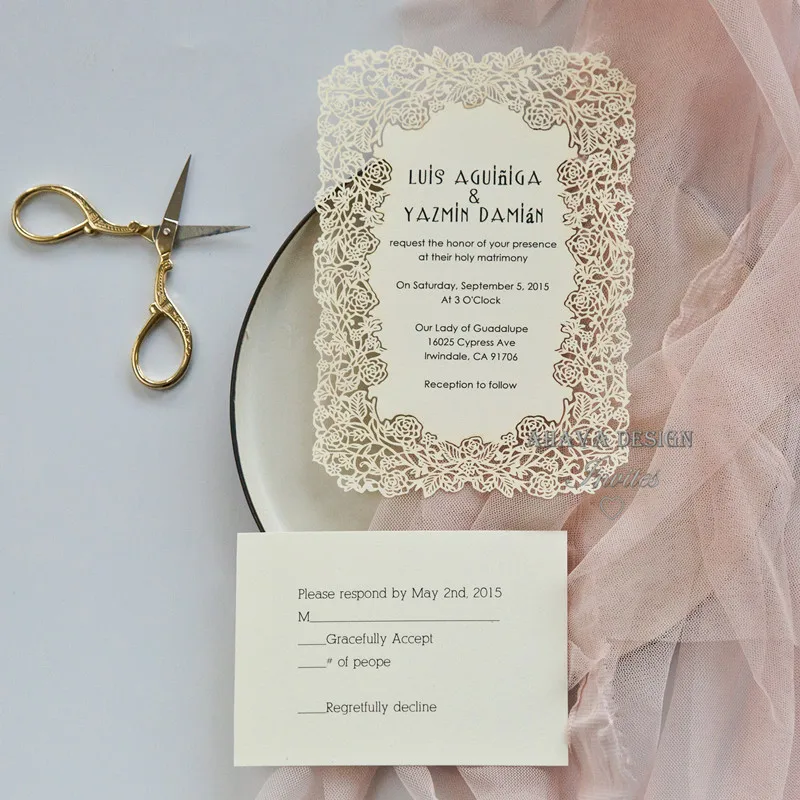 Affordable Elegant Flower Laser Cut Wedding Invitation