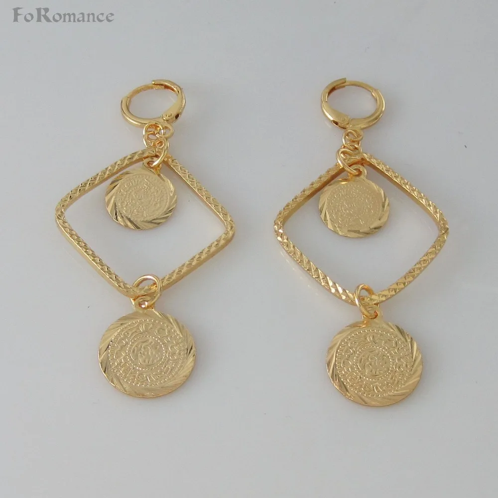 TWO STYLES MUSLIM ISLAMIC MONEY SIGN YELLOW GOLD PLATED CIRCLE ON DIAMOMD DANGLE 2.8