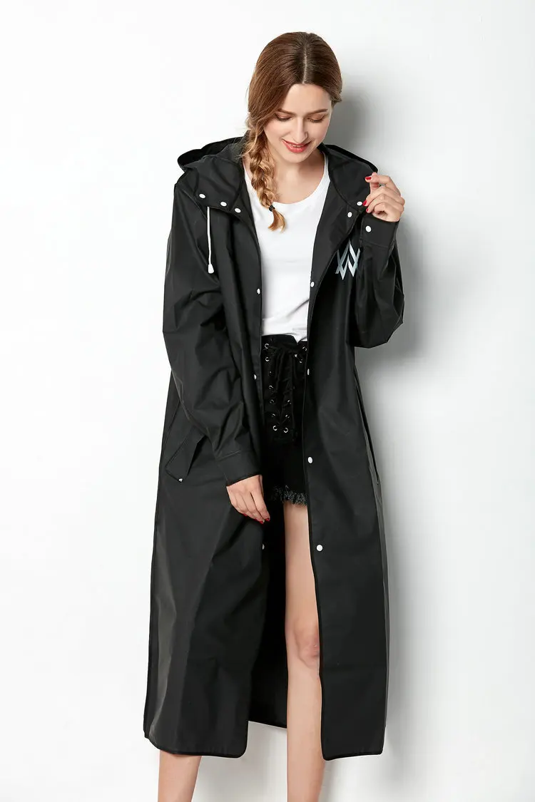 New Fashion Men And Women Black Raincoat Thin Poncho Ladies Waterproof Long Slim Rain Jacket Adults Outdoor Rain Coat