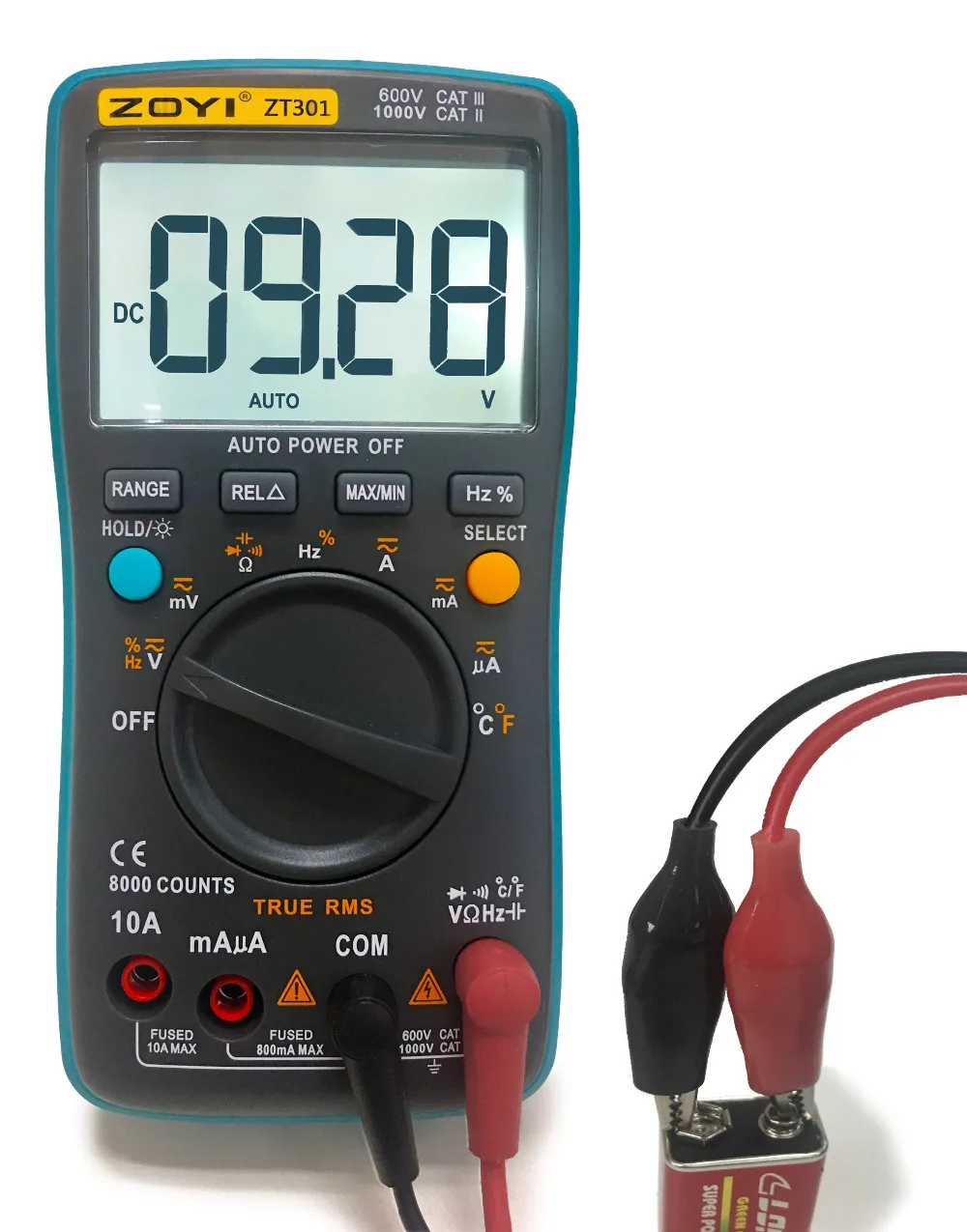 ZT301 Digital Multimeter 8000 counts True-RMS Back light AC DC Voltage Ammeter Current Ohm Auto/Manual