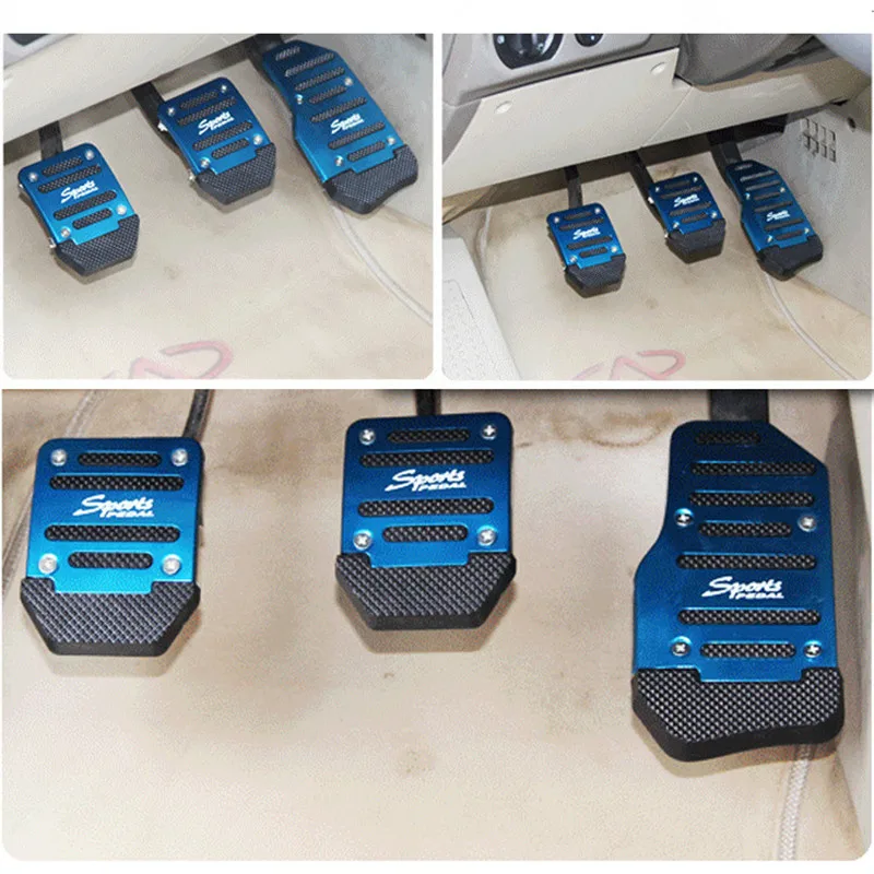

3pcs Universal Aluminum Manual Transmission Car Pedal Cover Set Non-Slip Brake Gas Pedal Pad Kit Red Blue Silver Car Styling