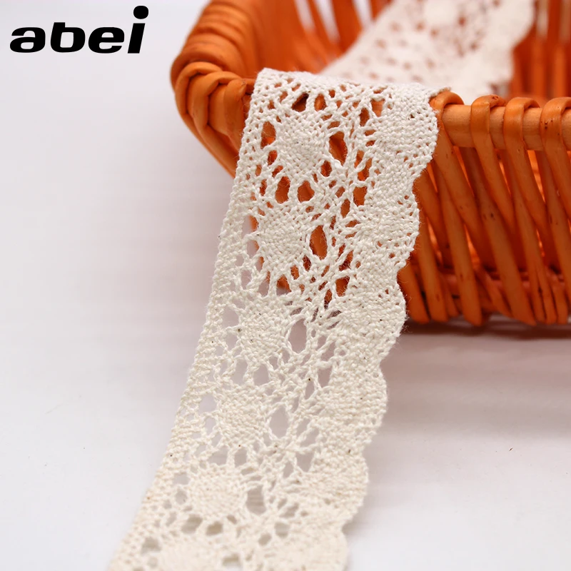 5yards/lot wide 4cm Beige Sewing Lace Trims Tabelcover Curtain Sweater Wrap Embellishment DIY Handmade Cotton Fabric Material