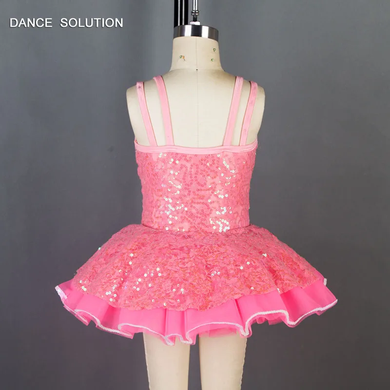 Summer Children's Ballet Dance Costume Rose Red Sequin Spandex Bodice with Tulle Skirt Princess Dress for Girls Dancewear 19213