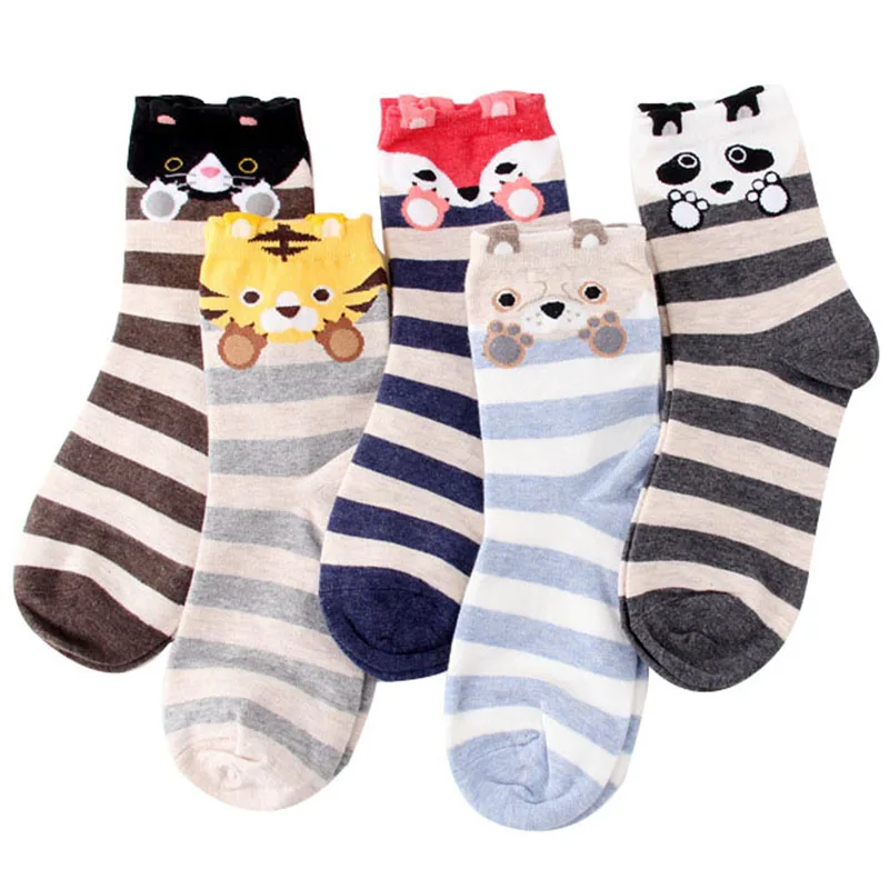 

6pairs 2018Spring Summer Womens Socks Small Ear Cartoon Animal Cute dog Cat Tiger Panda Fox Kawaii Style Meias Funny Socks Sox