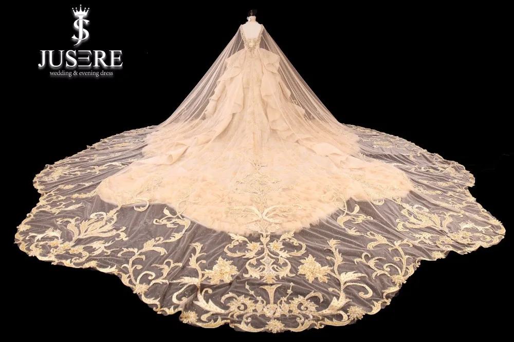 JUSSoutheast-Robe de Mariée Luxueuse Dorée Sans Bretelles et Dos aux, Tenue de Princesse avec Traîne Royale ou Cathédrale