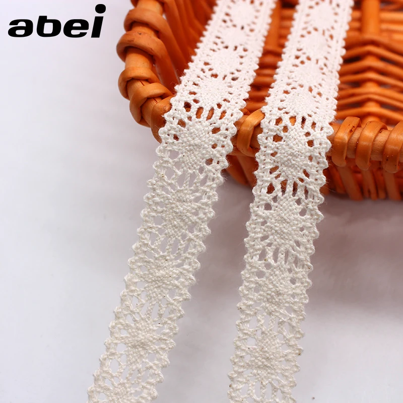 2cm 10yards/lot Embroidered Lace trims Beige Cotton Lace Ribbon for Home Wedding Clothes DIY Patchwork Handmade Sewing Material