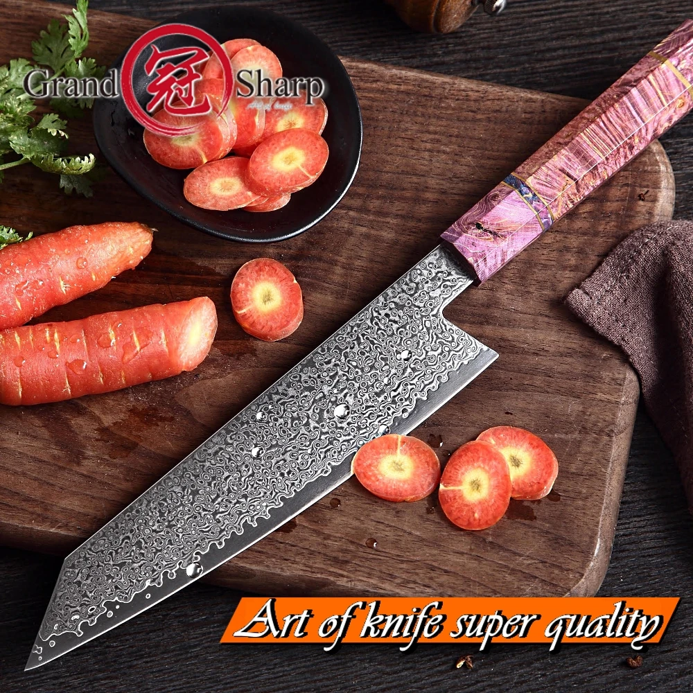 

Chef's Knife 67 layers Japanese Damascus steel 8 inch Japanese Kitchen Knife Purple Handle Solidified Wood Damascus Chef Knife