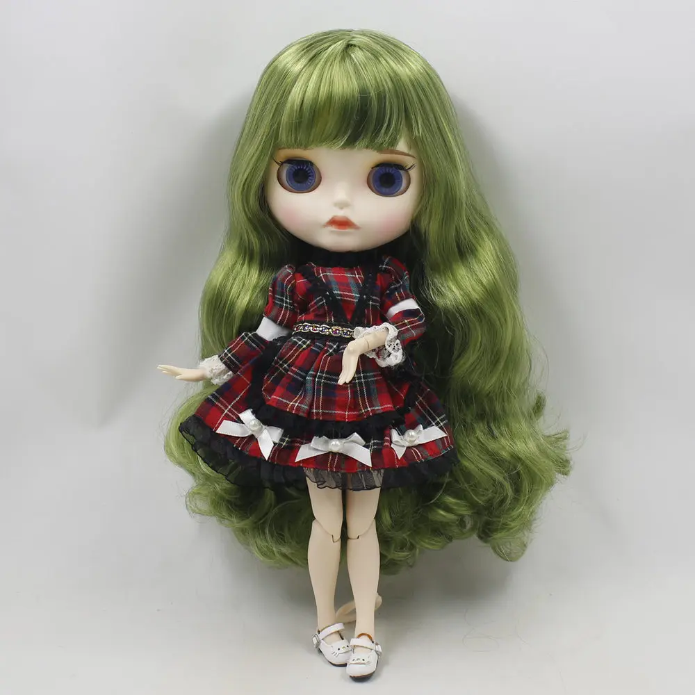 ICY DBS Blyth Doll 30cm white skin Vintage green long curly hair 1/6 JOINT body new matte face with eyebrows Lip gloss DIY toy