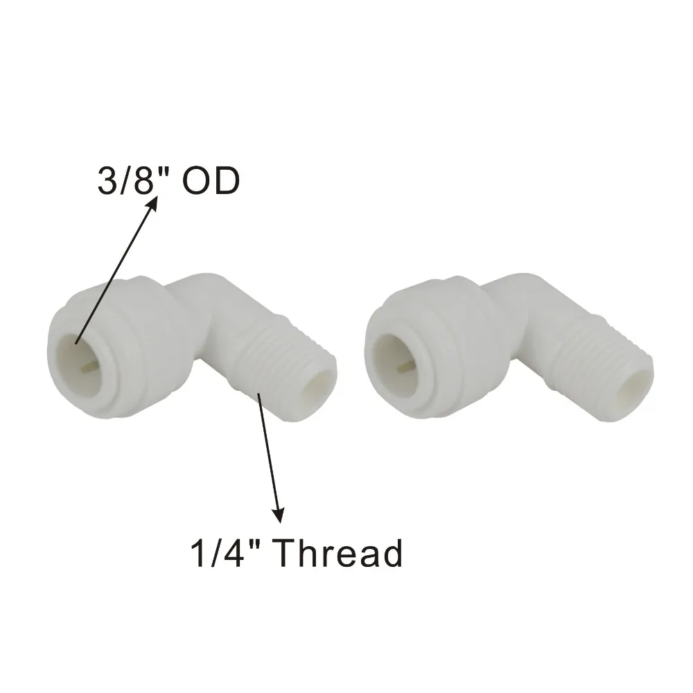 ชายข้อศอก 1/4 "x 3/8" เชื่อมต่ออย่างรวดเร็วสำหรับระบบ RO และกรองน้ำ - 2 แพ็ค
