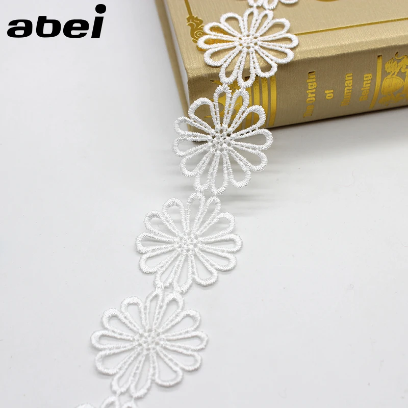 2yards/lot Quality White Flower Lace Trims Handmade necklace Wedding Craft Bridal Headwear Ornaments Fabric Ribbon for Scrapbook