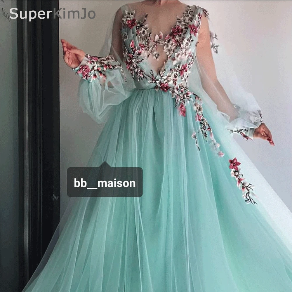 SuperKimJo Robe De Bal abiti da ballo eleganti 2021 abito da ballo con Applique ricamata verde menta 2022 Vestido Fiesta Mujer Elegante