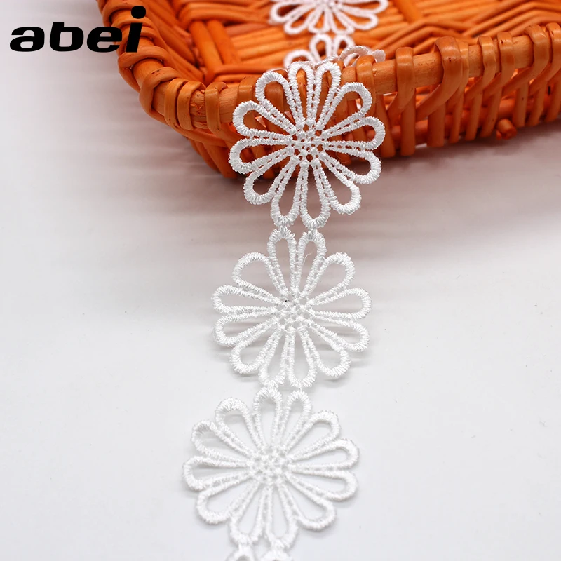 2yards/lot Quality White Flower Lace Trims Handmade necklace Wedding Craft Bridal Headwear Ornaments Fabric Ribbon for Scrapbook