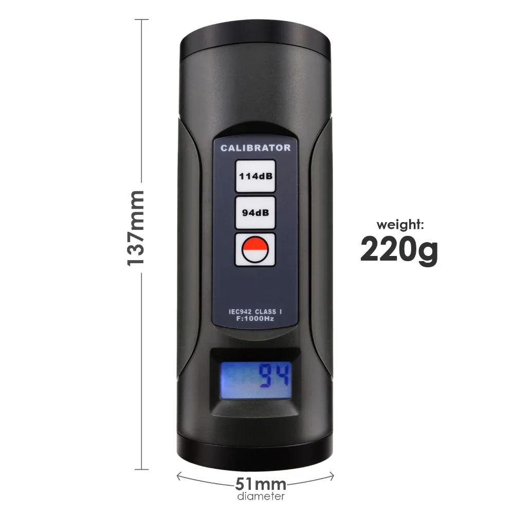 Calibrador de Medidor de nivel de sonido digital 94dB y 114dB para micrófono de 1/2 "y 1" pulgadas, herramienta profesional de calibración de decibelios de ruido