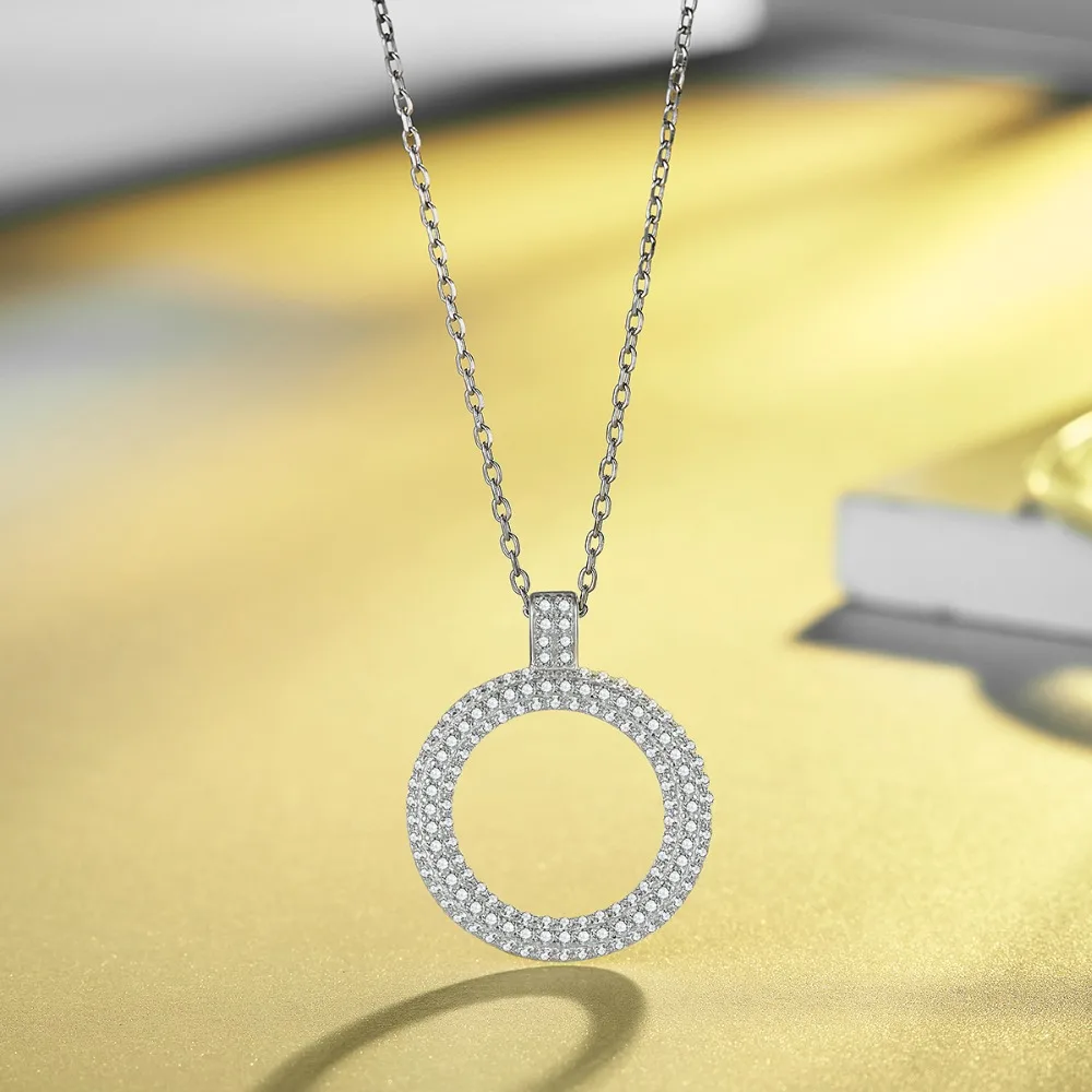 

New Simple Chain Necklace for Women 925 Silver Round Shape Crystal Pendant Link Chain Perfectly Jewelry Charms Gift