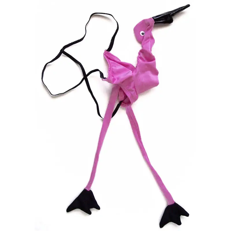 T384 Funny Flamingo cosplay wear underwear Rose color bird narrow string waist band