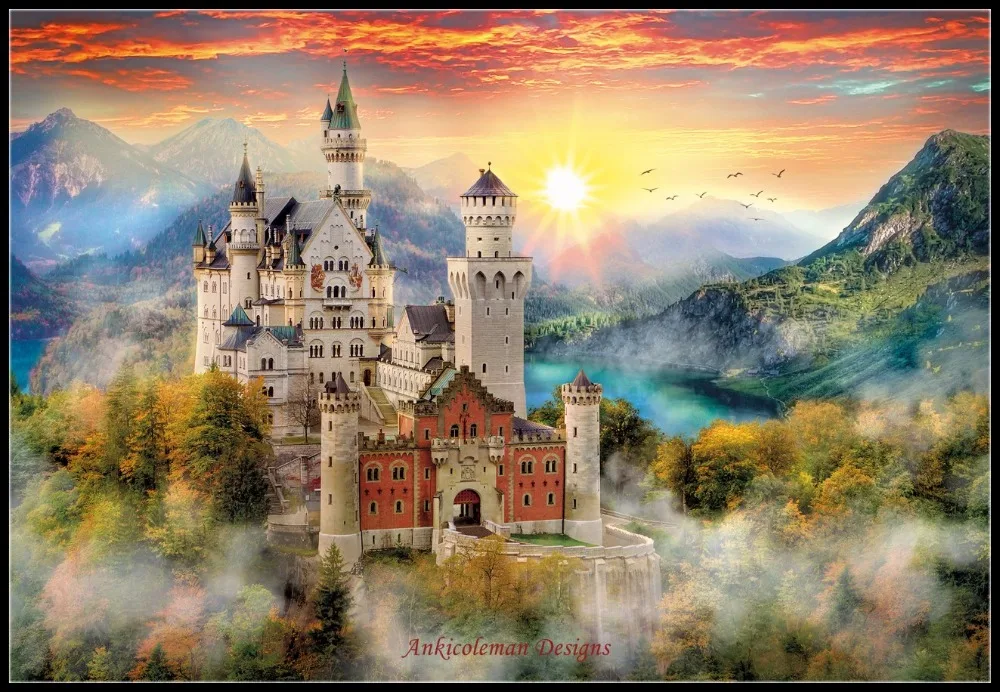 

Needlework for embroidery DIY French DMC High Quality - Counted Cross Stitch Kits 14 ct Oil painting - Neuschwanstein Cast 4