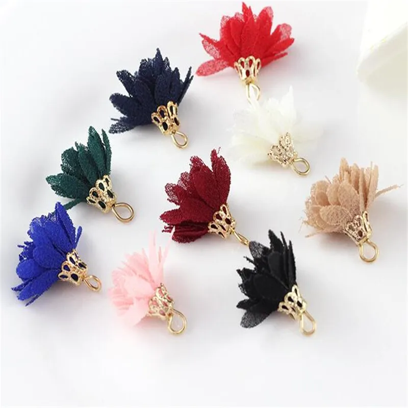 

20pcs/lot 15mm mini silk flower tassel for earrings jewelry making diy charm fabric tassel gold cap jewelry findings accessories