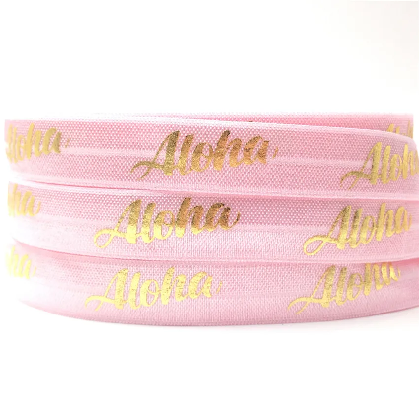 5Yards 5/8 Aloha Gold Foil print fold over elastic wholesale DIY Craft elastic band foe handmade webbing 14 colors for pick