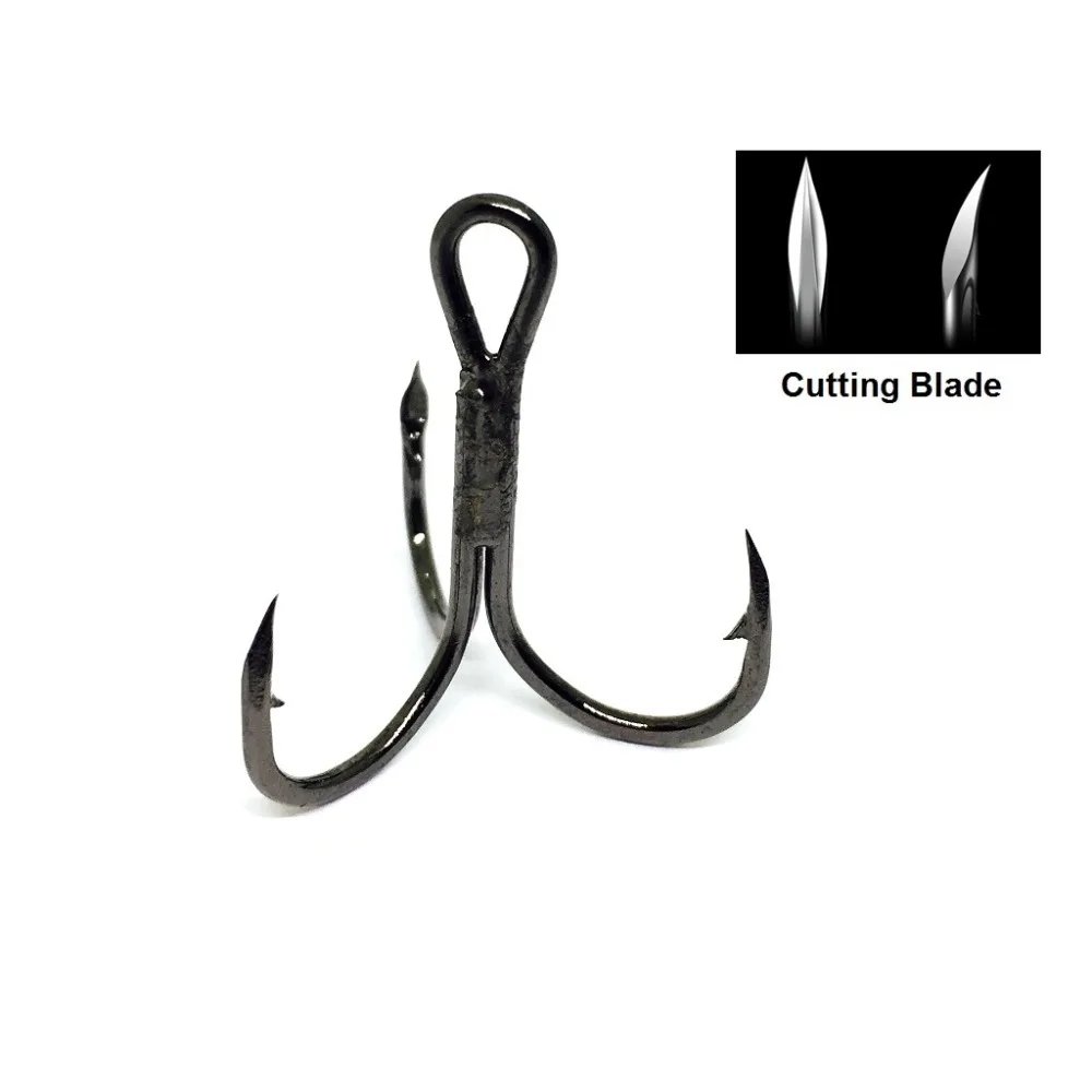 30 Hooks per Pack Black Nickle Round Bend Cutting Blade Forged High Quality Treble Fishing Hooks Fishing Tackle FH31HP30