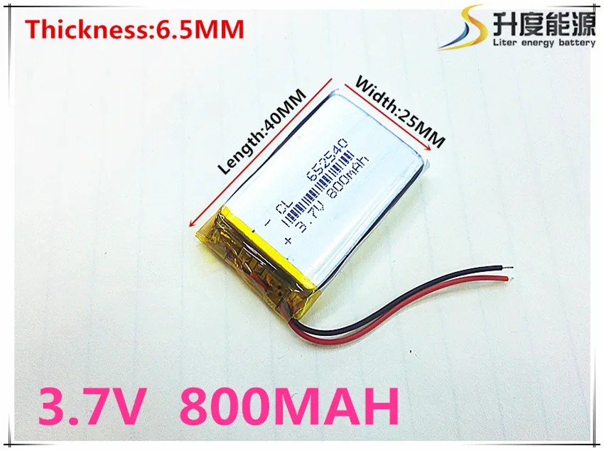 3.7V lithium polymer battery 6.5*2540 652540 800mAh MP3 MP4 GPS  6.5*25*40mm lithium battery small stereo  GPS