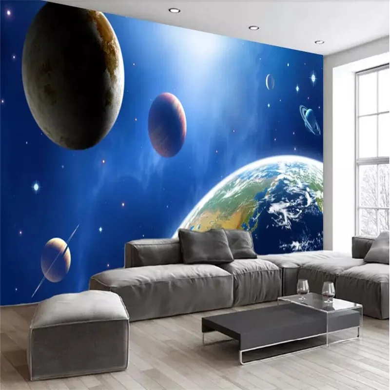 High-definition universe planet 3D star background wall painting specializing in the production of wallpaper murals custom home