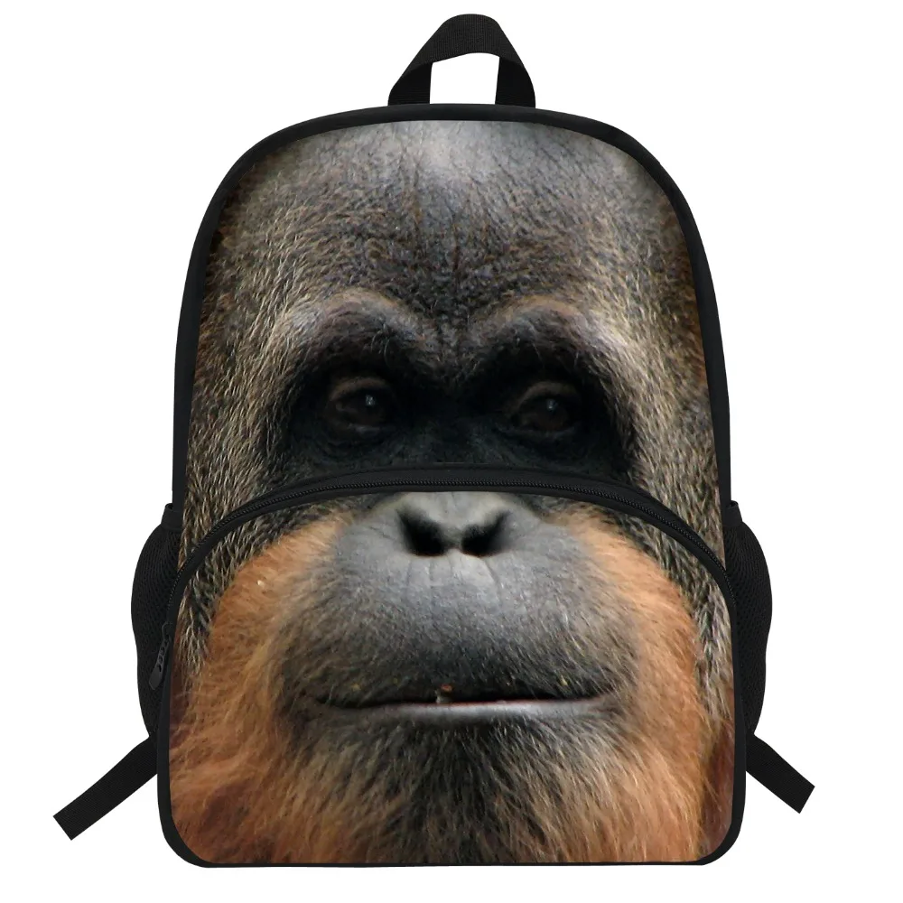 16-Inch Cool Animal Print Backpacks Orangutan pattern Backpack For Kids School Backpack For Boys Monkey Print Bag For Children