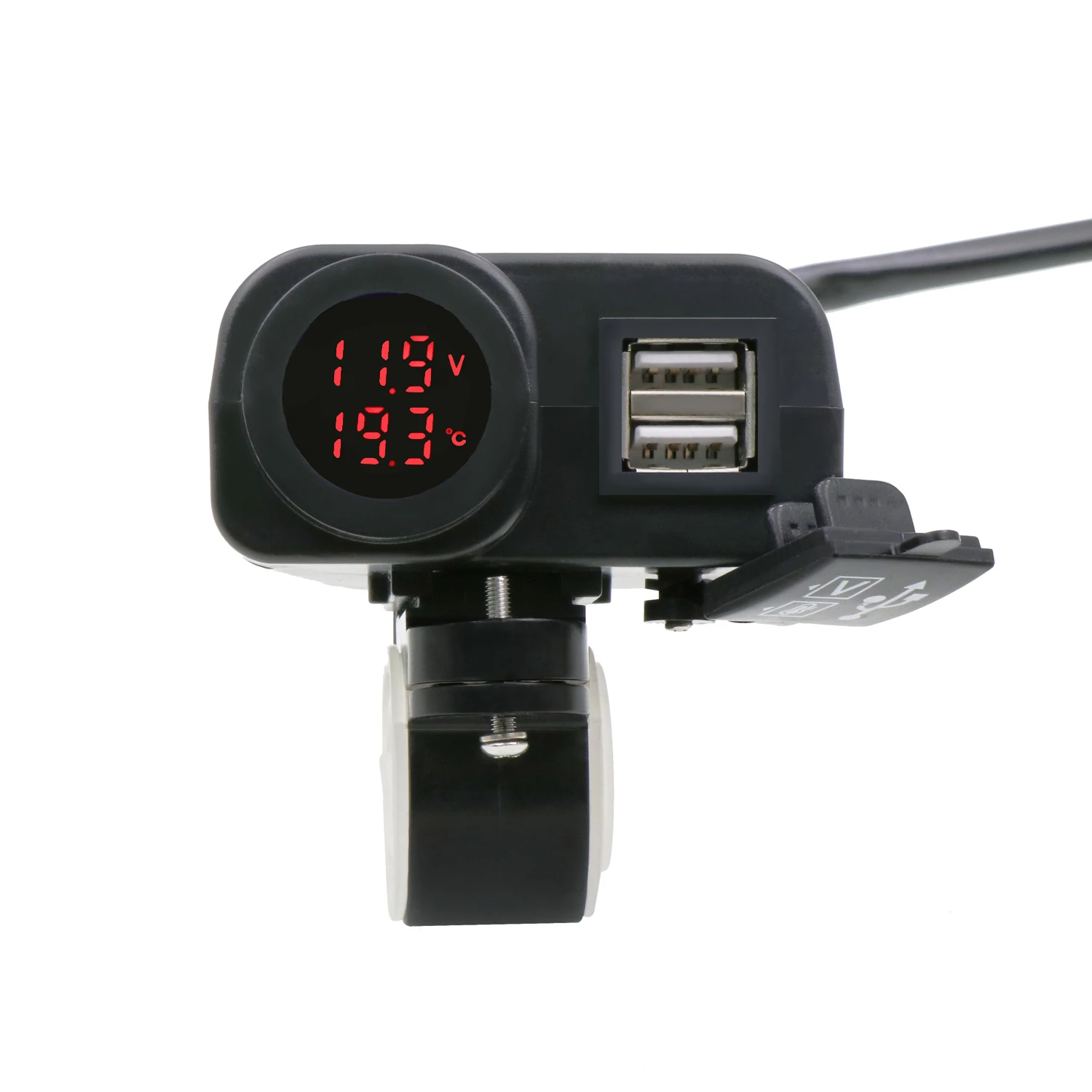 Newest Waterproof Motorcycle 12V 3.1A USB Charger Power Port Thermometer Voltmeter Voltage Meter Battery Monitor