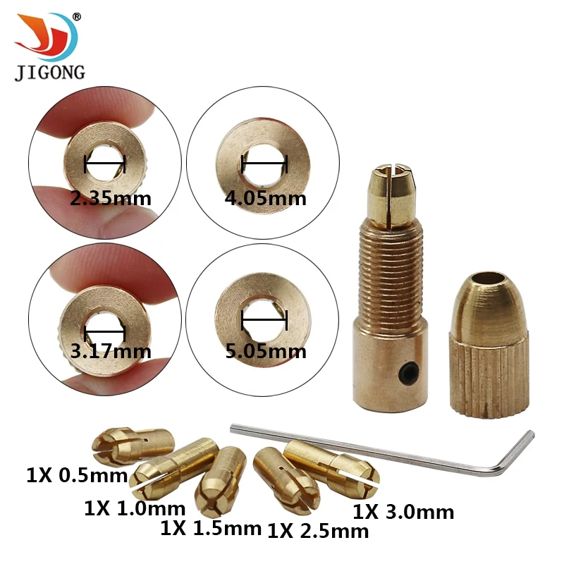 7pcs/set 0.5-3mm Electric Brass Drill Bit Set Chuck Electric Motor Shaft Clamp With Wrench Drill Bit 2.35/3.17/4.05/5.05mm