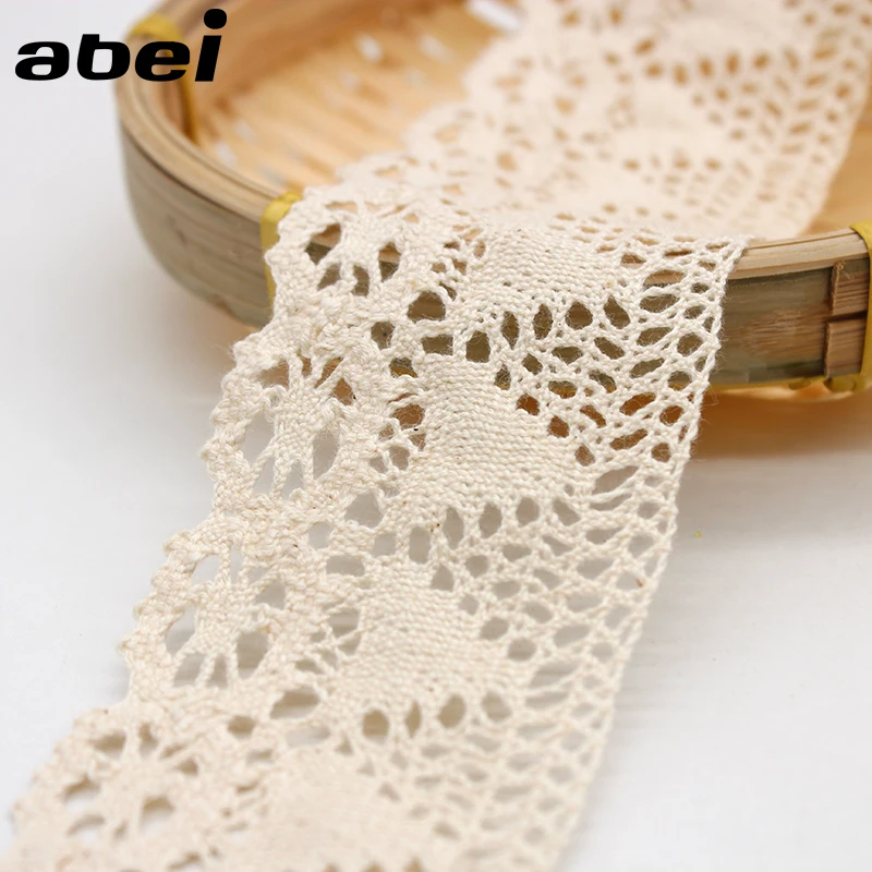 5.5cm wide 5yards/lot Knitted Flower Beige Lace Trims Cotton Cloth Sweater Child Dress Edge Embellishment Wedding Craft Ornament