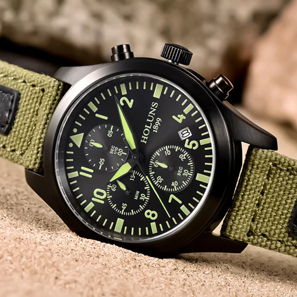HOLUNS-Relógio Masculino Multifuncional de Esportes, Cronógrafo Masculino, Marca de Moda, Luxo Denim Luminoso, Relógios Militares, Negócios, Original