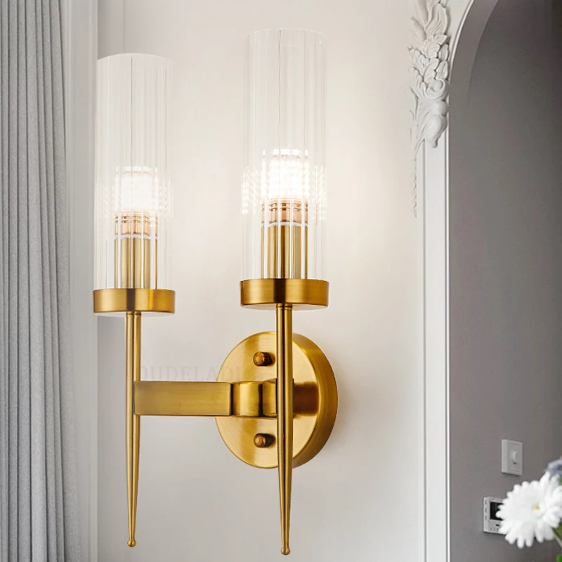 Gold LED Candlestick wall lamps Europe Metal Glass Lighting Fixtures Decor Hotel Bedroom Aisle Corridor Wall Sconce