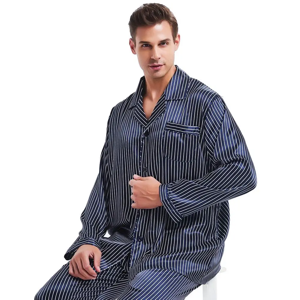 Great Gifts_ Mens Silk Satin Pajamas Set Pajama Pyjamas PJS Sleepwear Set Loungewear U.S,S,M,L,XL,XXL,3XL,4XL Plus Striped