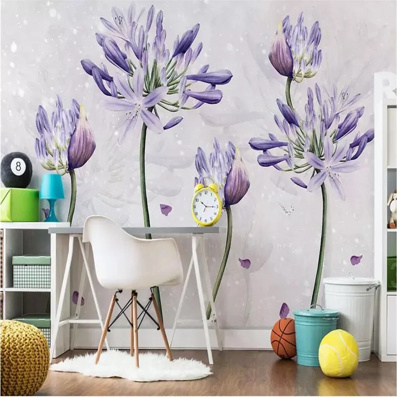 

American small fresh lavender pastoral background wall manufacturers wholesale wallpaper mural custom photo wall