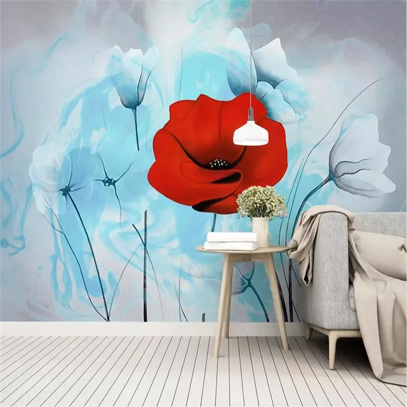 Customized modern minimalist hand-painted small fresh garden flowers Nordic wall manufacturers wholesale wallpaper murals custom