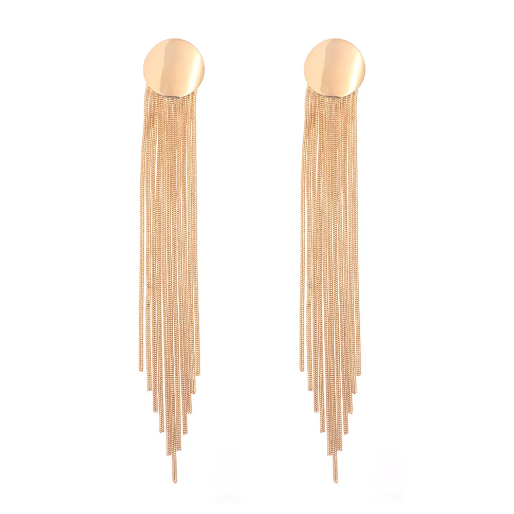 lureme Fashion Simple Jewelry Gold/Silver/Black Alloy Round with Long Tassel Dangle Earrings for Women Girls (er005276)