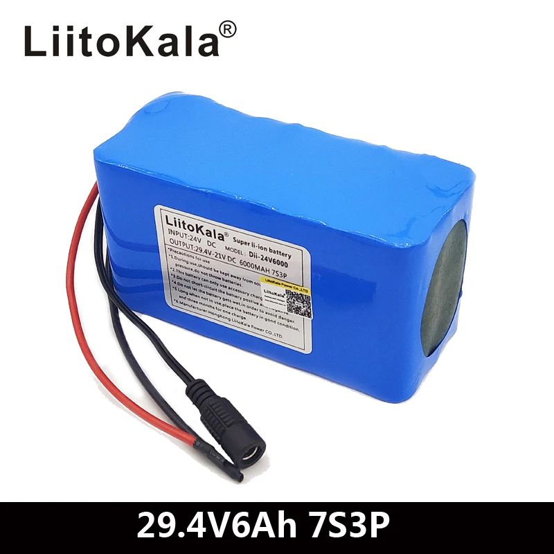 LiitoKala 24V 6Ah 7S3P 18650 batteria 29.4 v 6000mAh BMS bicicletta elettrica ciclomotore/elettrico/batteria agli ioni di litio