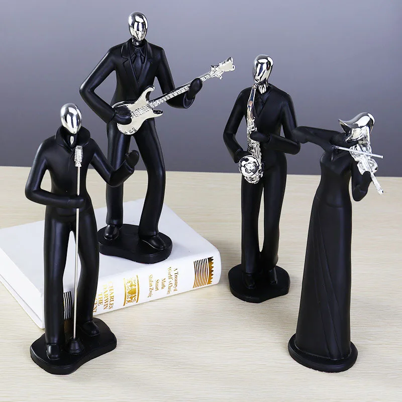 

Black resin silver head Sax guitar sculpture concert craft gifts ornaments