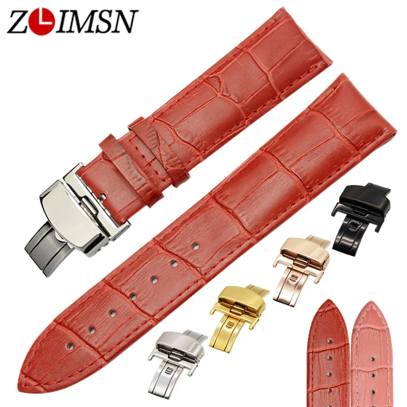 

ZLIMSN Red Genuine Leather Watchband Butterfly Buckle Clasp 18 20 22 24mm Watch Belt Watches Accessories Relojes Hombre 2017