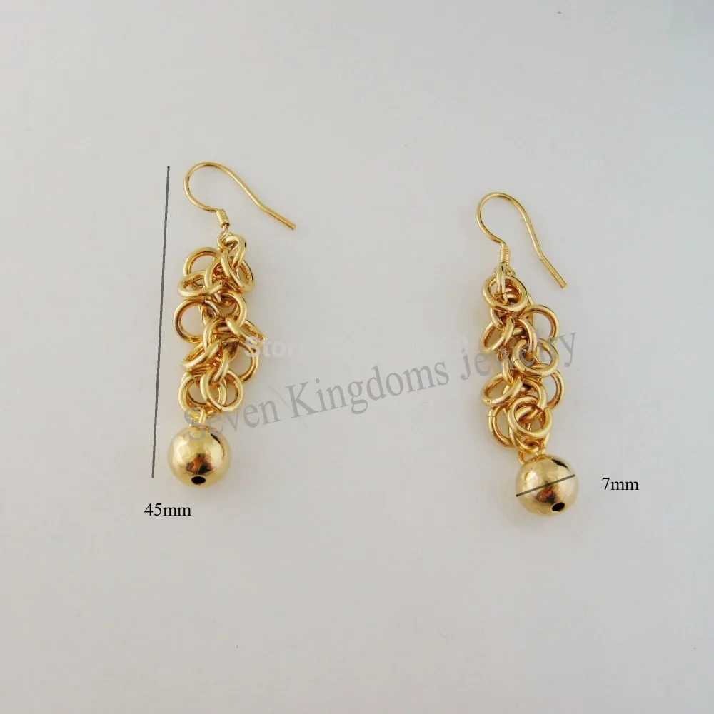 YELLOW GOLD PLATED SOLID FILLED BRASS MANY CIRCLES WITH PLAIN BALL DANGLER TALL 1.77